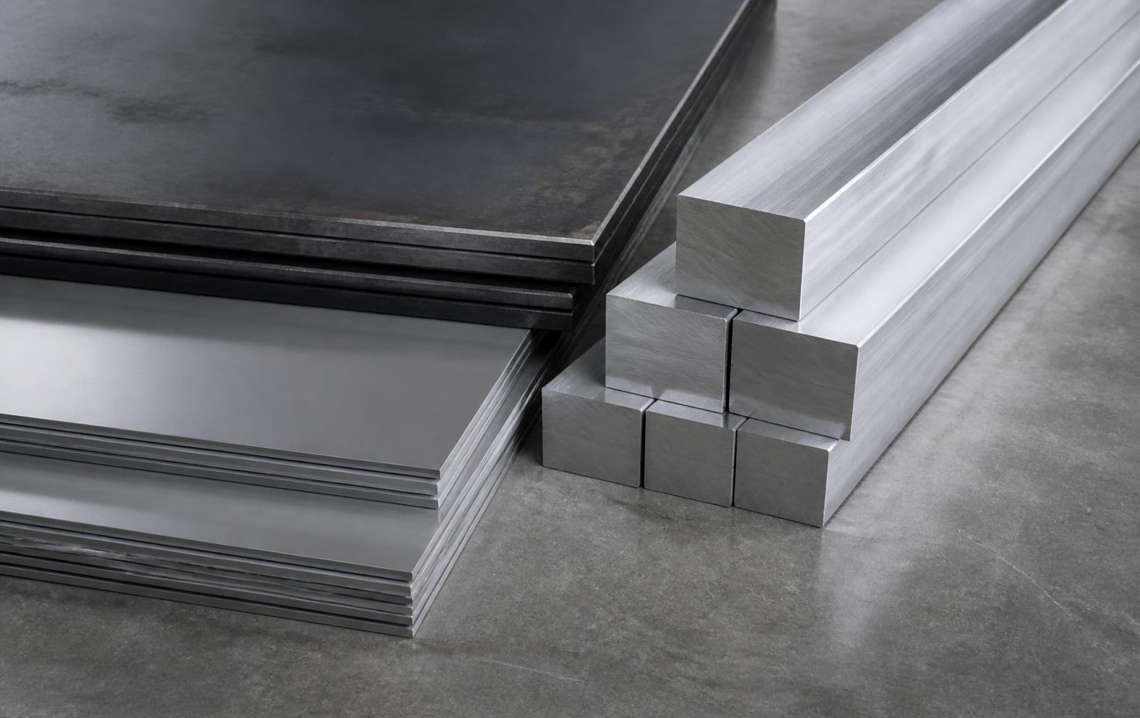 Staalplaat, RVS-plaat en aluminium staven